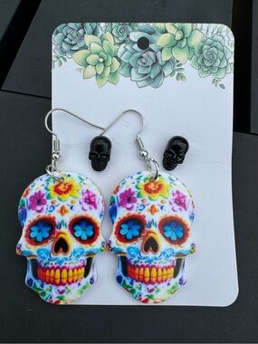 $12 or 3/$30! Skull Earrings-2 pair, Colorful Dangle and Black Studs